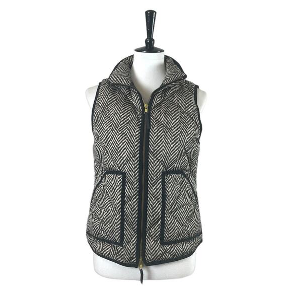 J.Crew Vest Down Filled Quilted Puffer Herringbone Black Tan Women’s Size Small - Picture 12 of 13